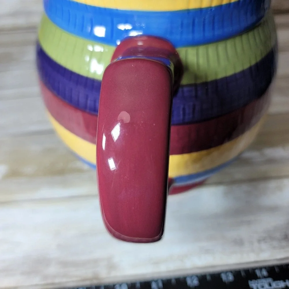 Longaberger Pottery Cabana Stripes Large Pitcher‎ Country Canister 2 Quart